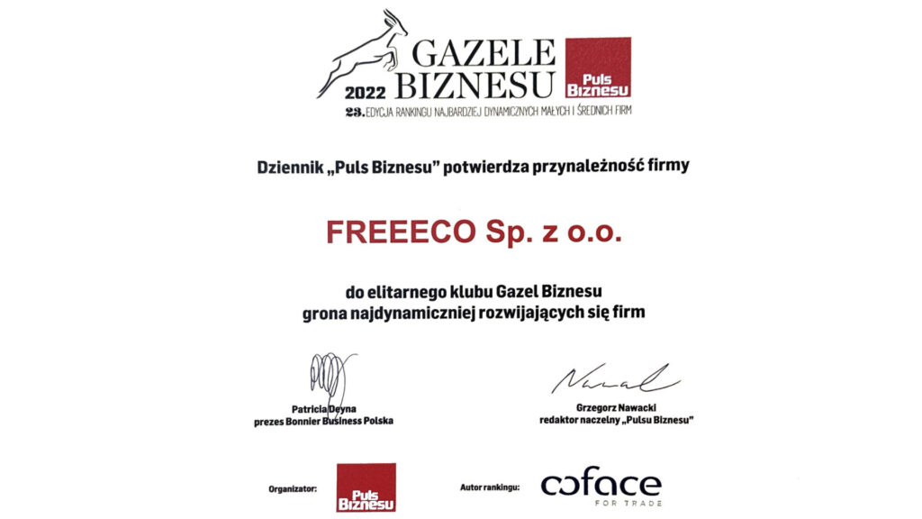 certyfikat gazele biznesu freeeco